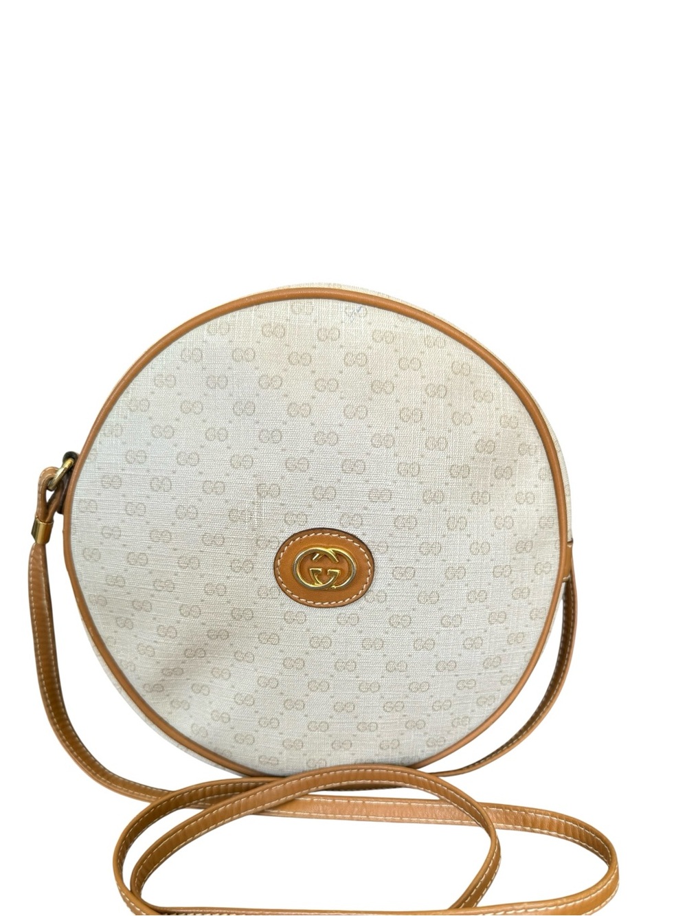 GUCCI Micro GG Supreme Crossbody Vintage Round Canteen Cream Shoulder Bag - Picture 3 of 16